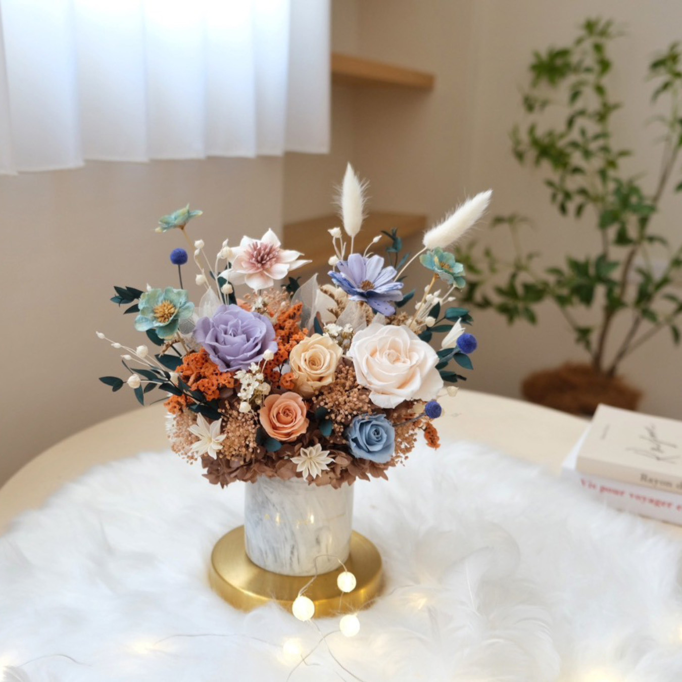 閒暇人經典永生盆花_莫蘭迪藍與溫柔棕（ L豐富款）