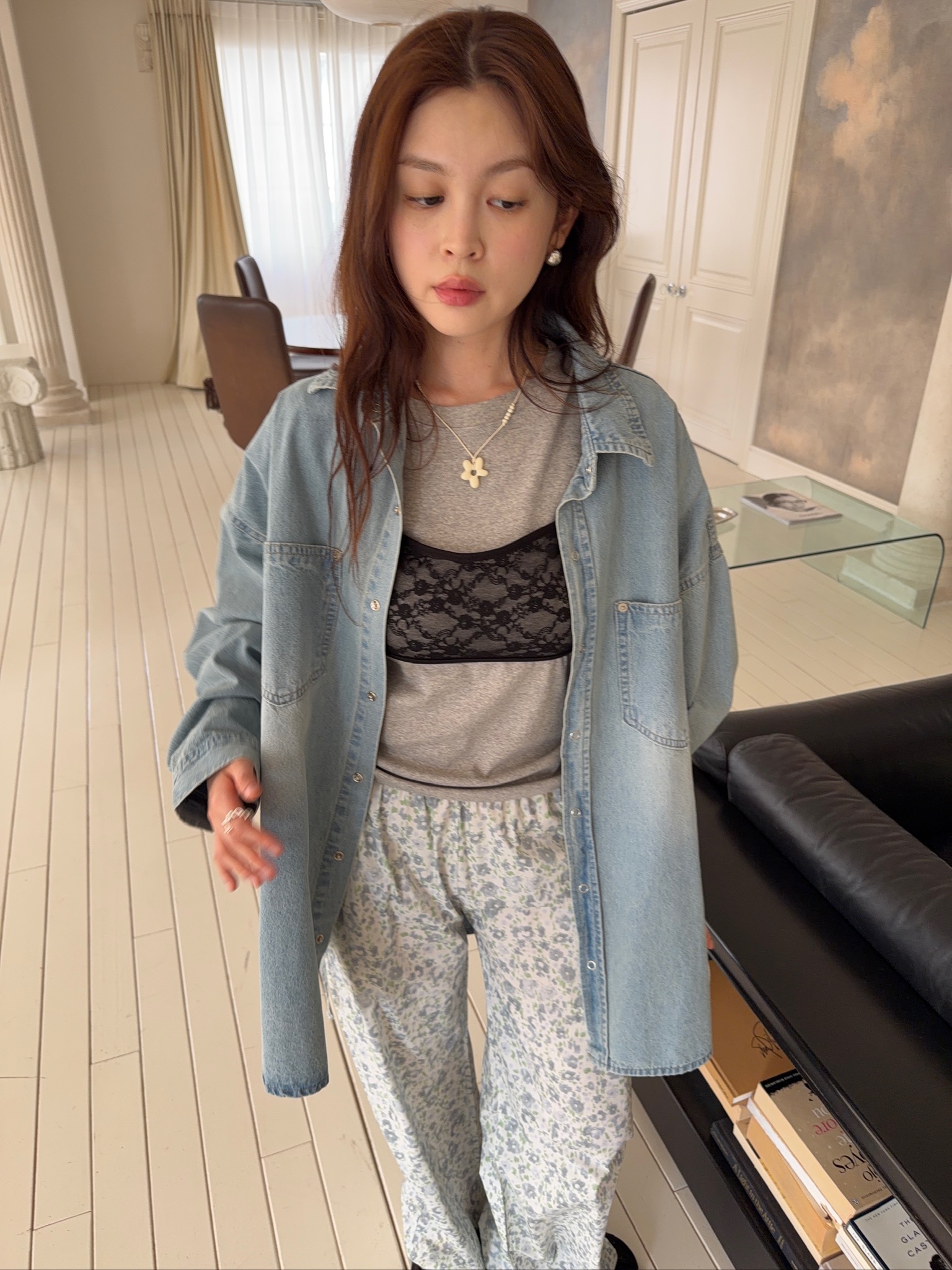 A06/男友感休閒單寧牛仔長袖襯衫