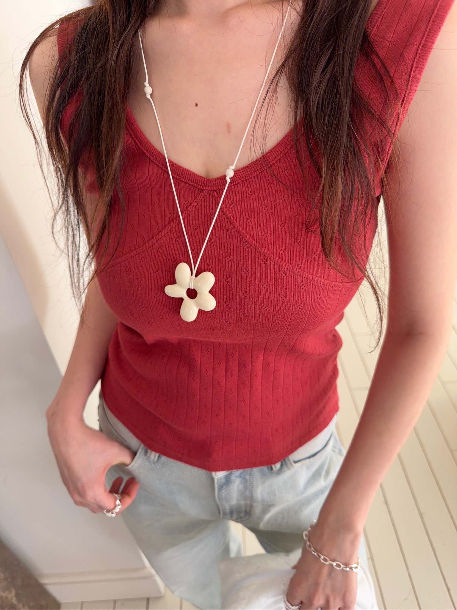 A68/大U領口花紋無袖背心