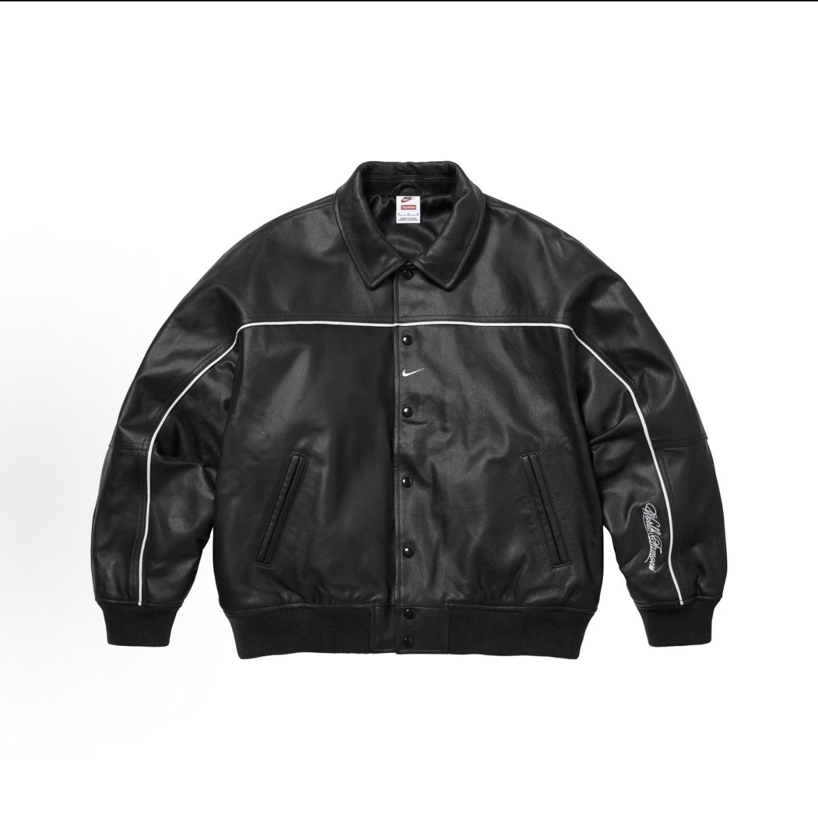 【Focus Store】現貨秒發 Nike x Supreme SS25 Leather Varsity Jacket "Black" 皮革棒球外套 黑色