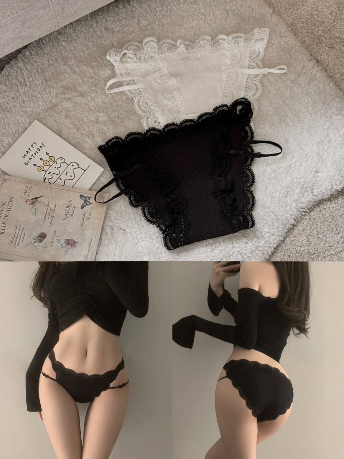 蕾絲純慾系 鏤空花邊棉質小褲2colors