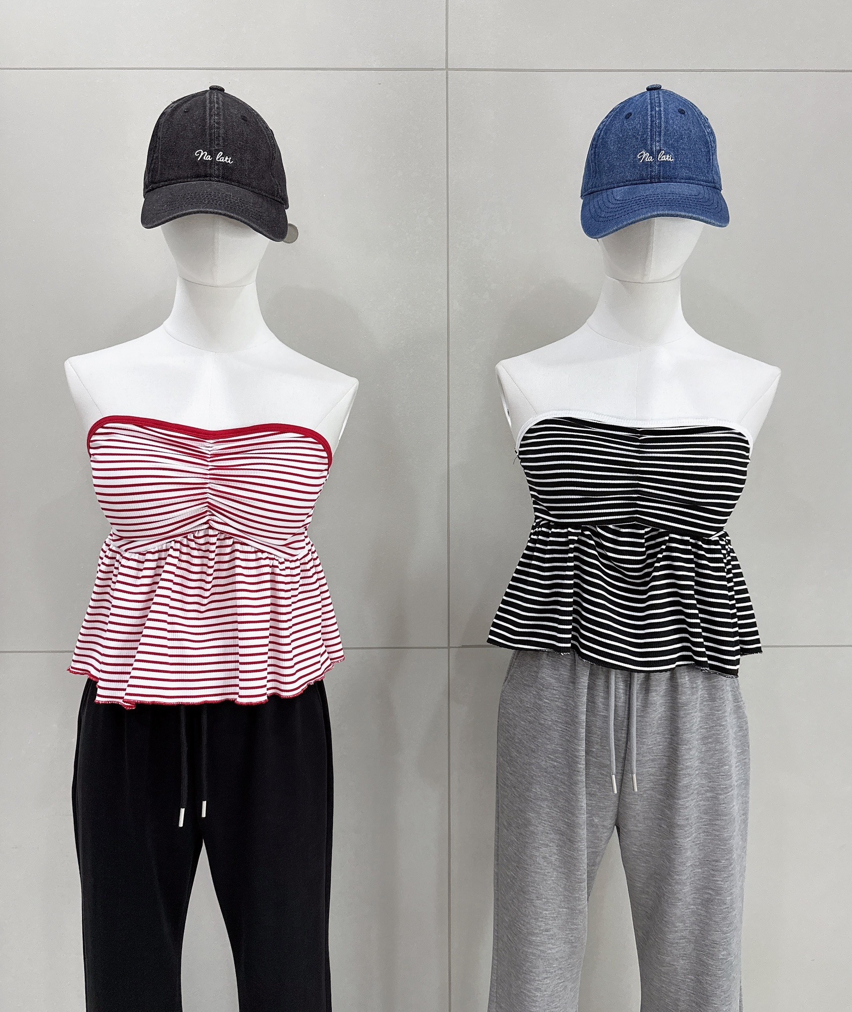 平口條紋傘狀罩杯背心