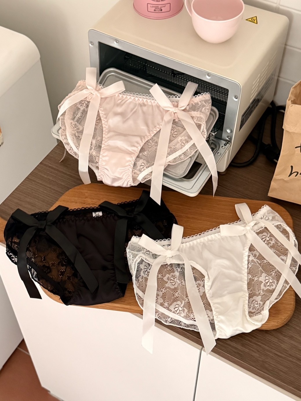 高級誘惑💝 蝴蝶結緞帶 蕾絲透視冰絲小褲 3colors
