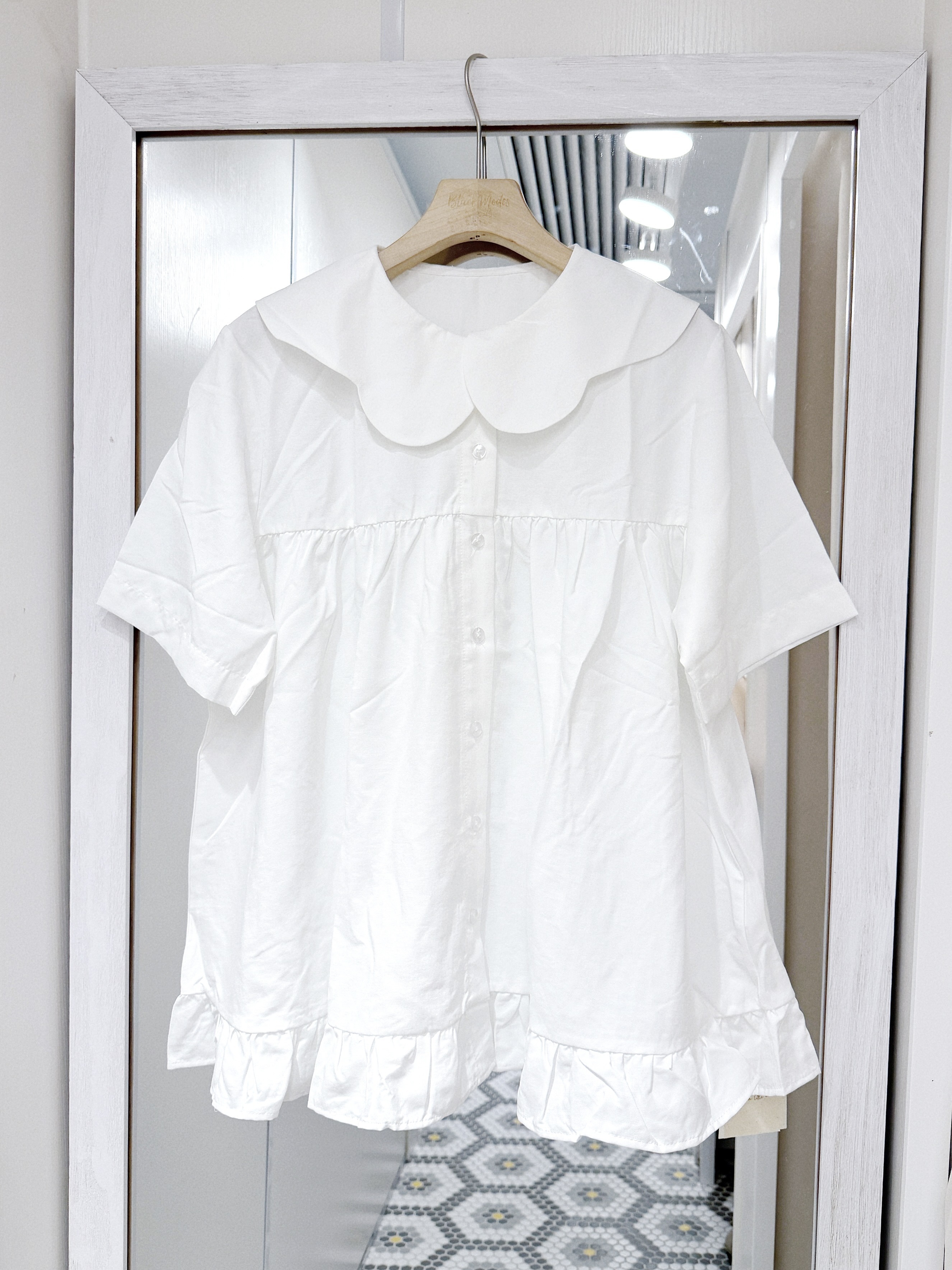 EA1261｜日系可愛感花形娃娃領寬鬆恤衫上衣 ⋆.˚☁️⋆