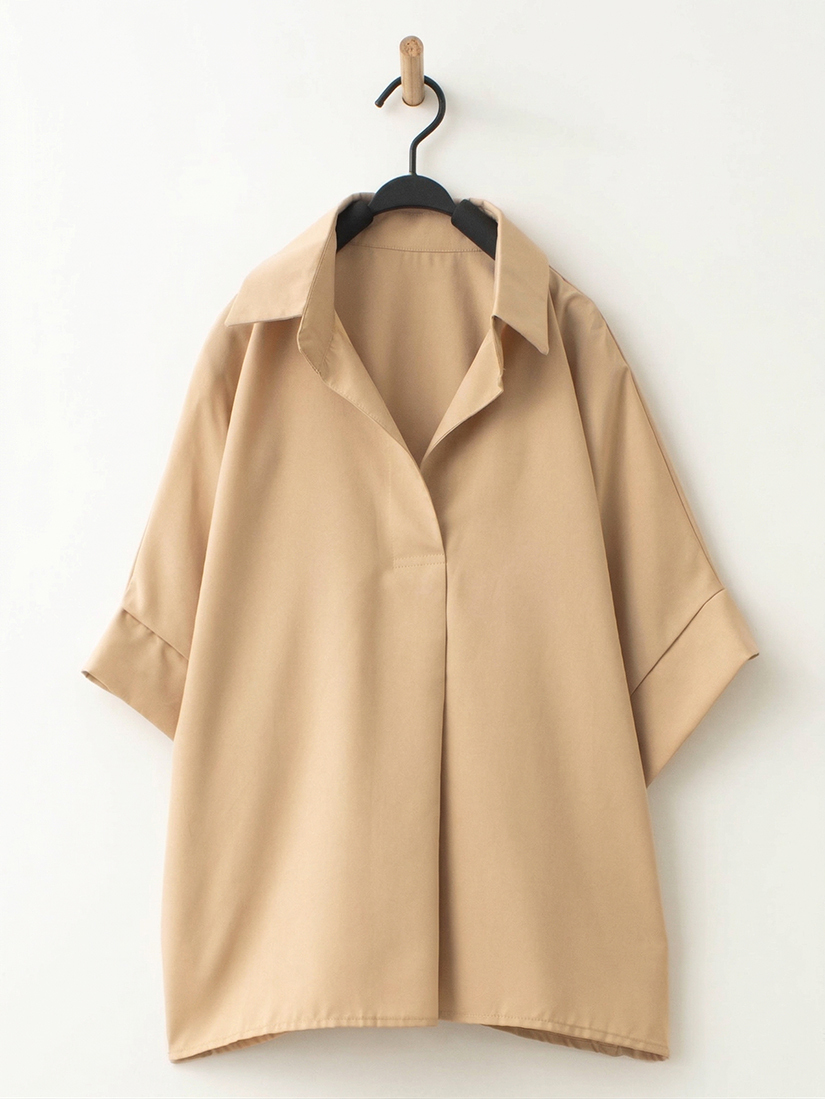 自然簡約反摺短袖上衣