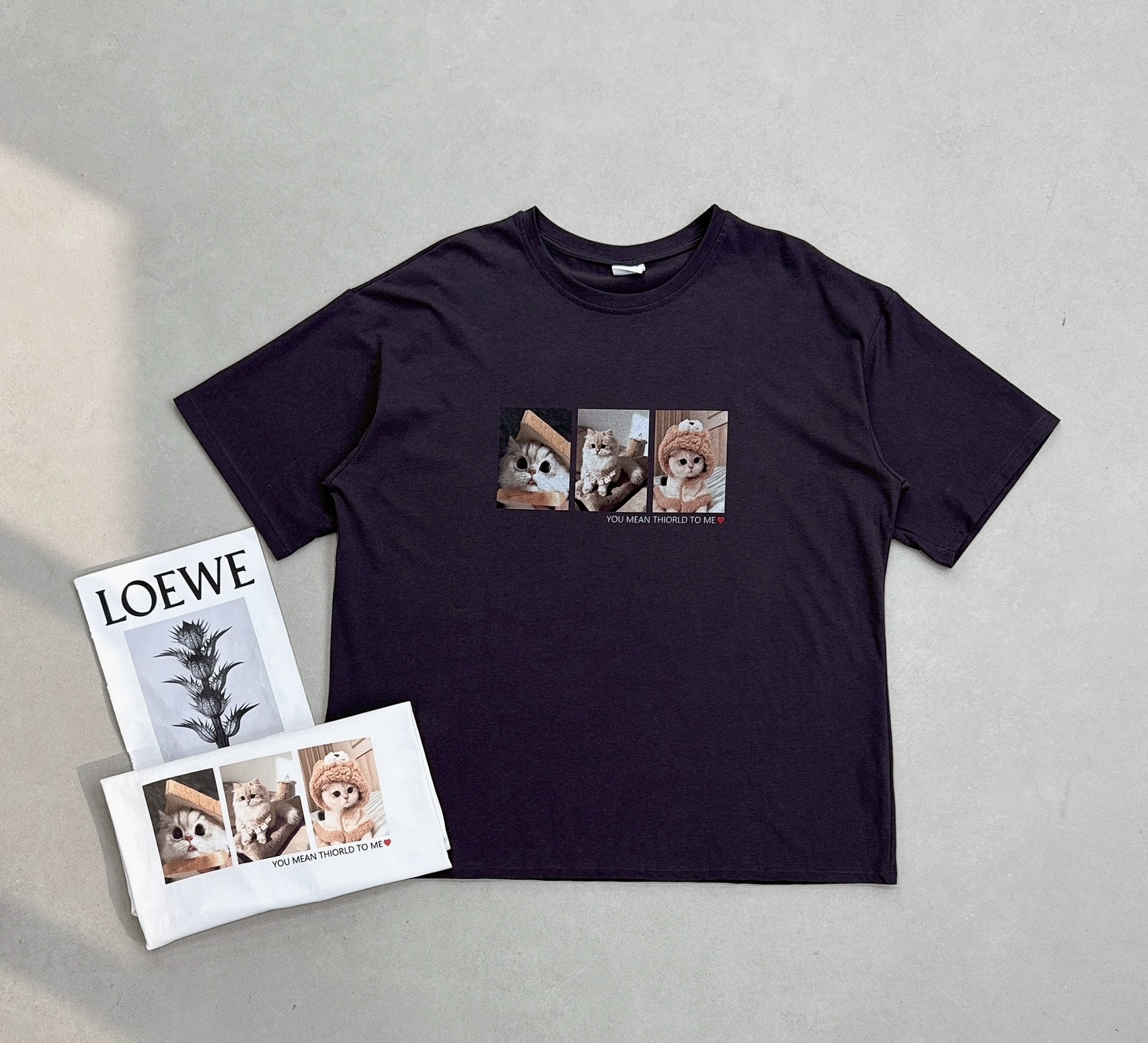 三格可愛貓咪圖棉質衣