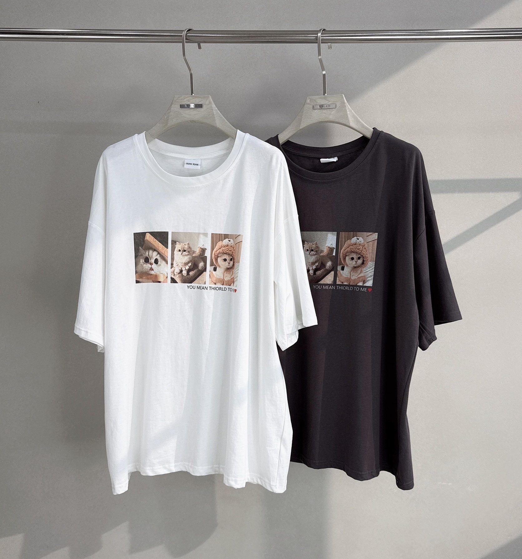 三格可愛貓咪圖棉質衣