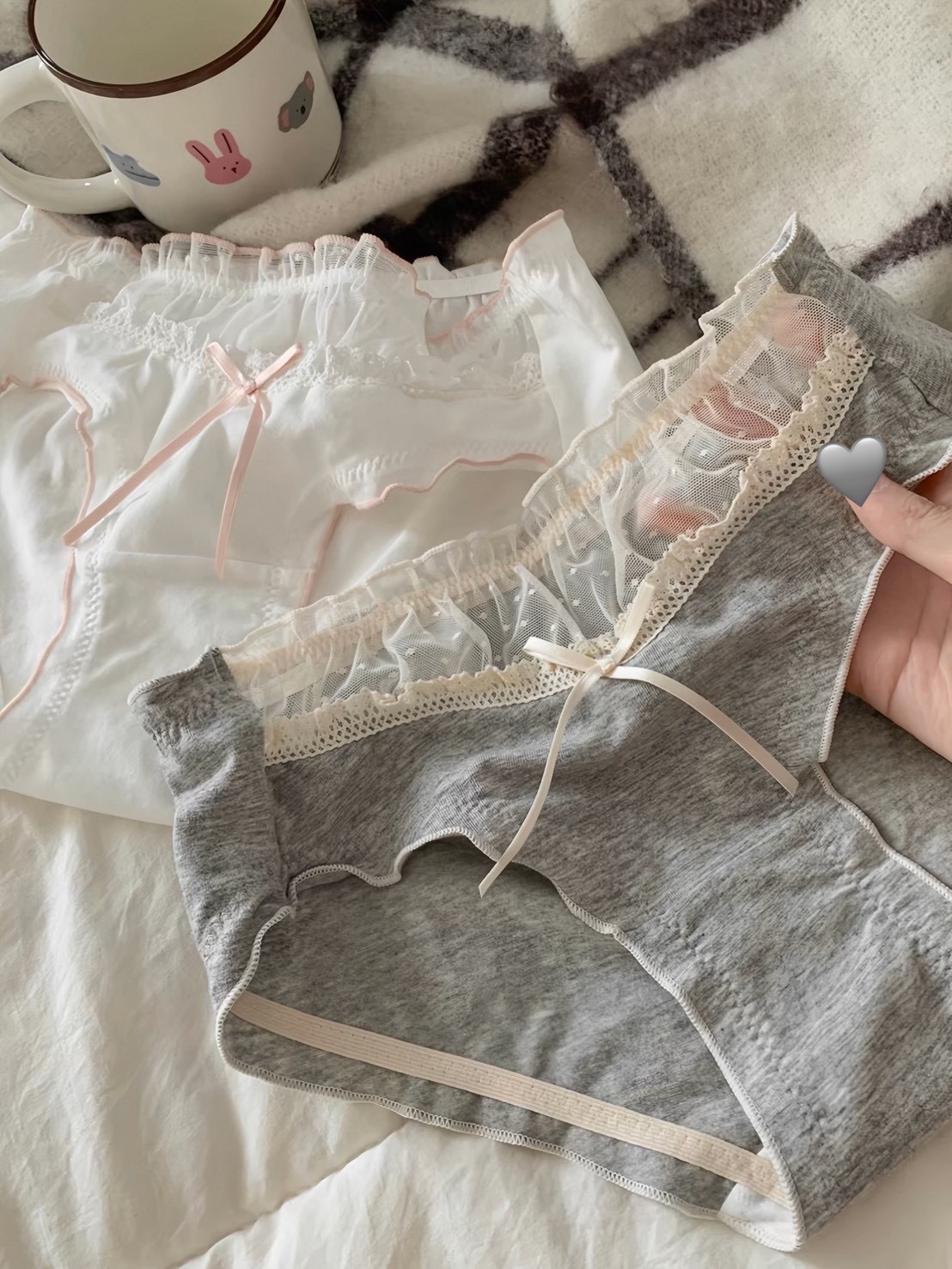 白月光 蕾絲波點網紗純棉小褲 3colors