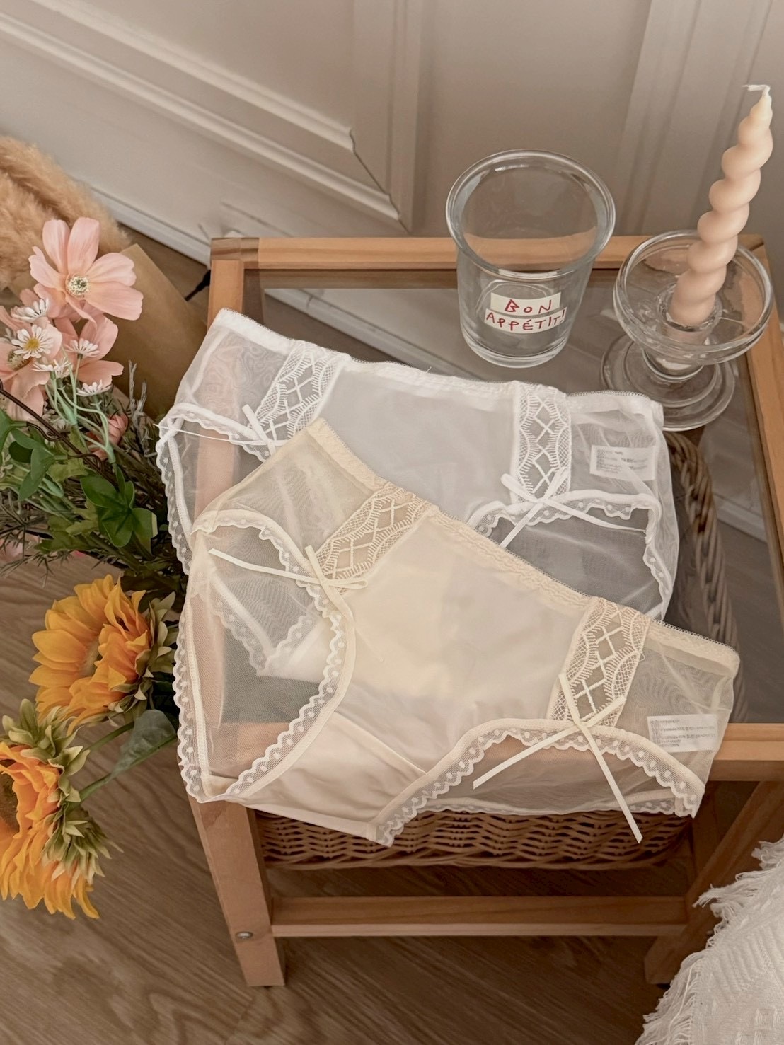 日系千金 緞面網紗拼接小褲2colors