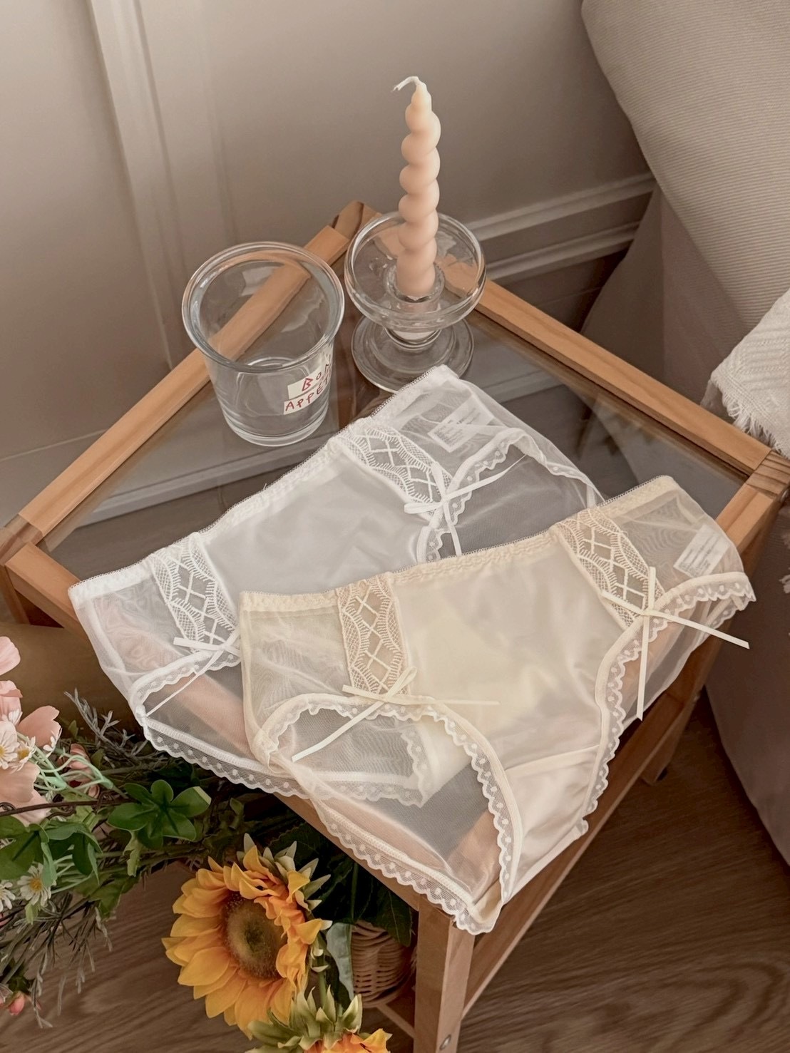 日系千金 緞面網紗拼接小褲2colors