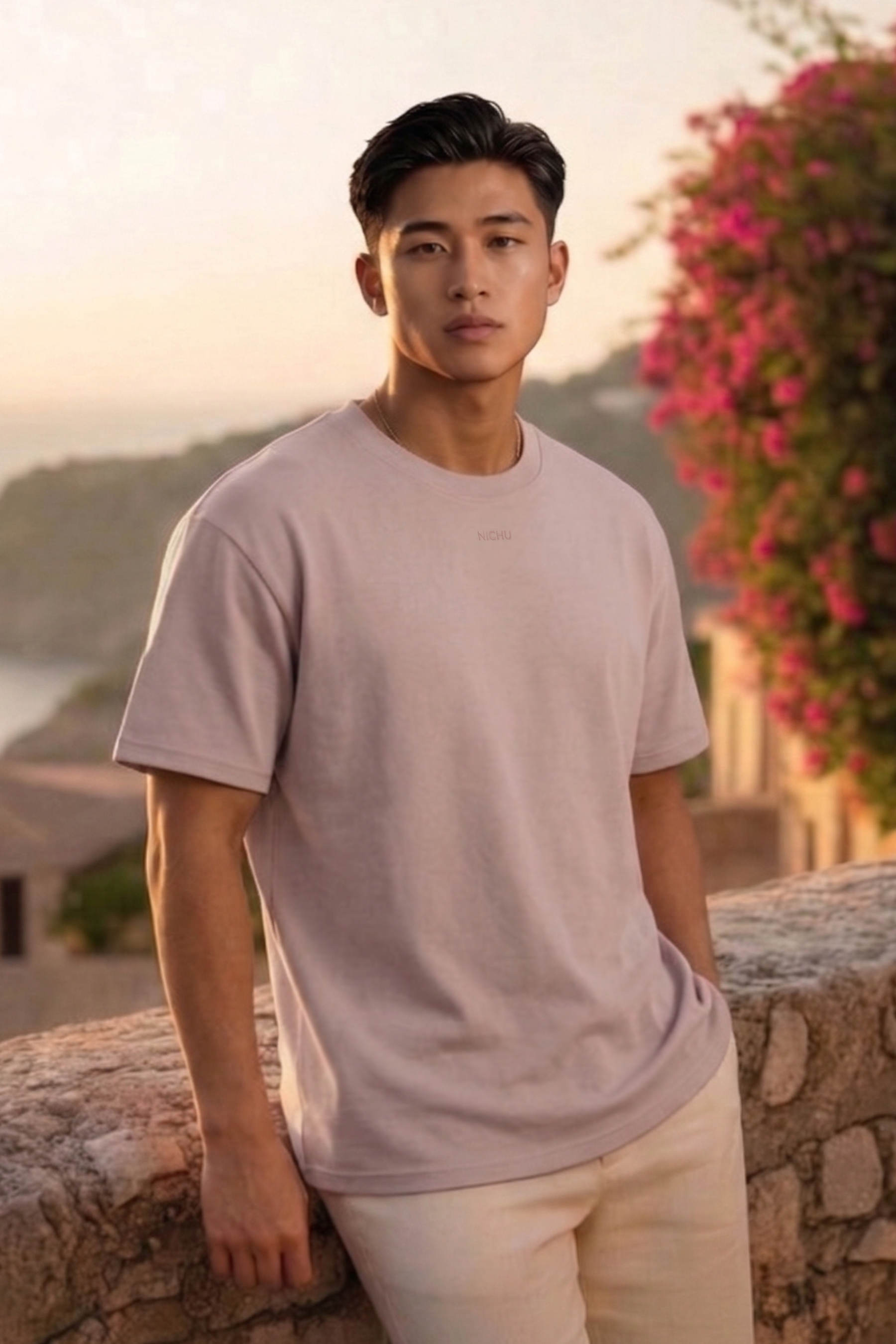 NICHU Embroidered Slim Fit Cool-Feel T-Shirt (U)