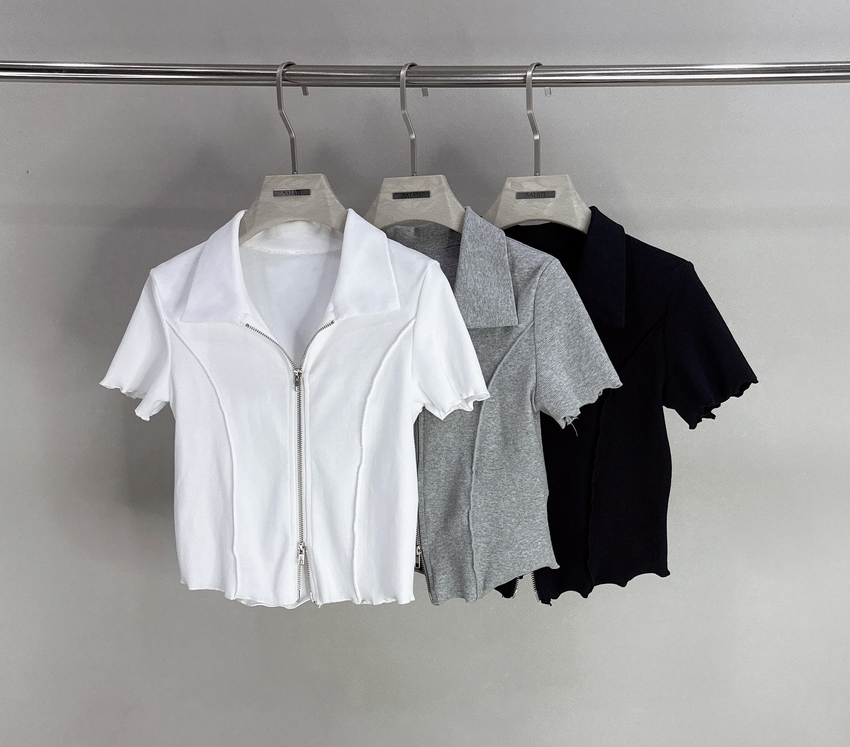 雙拉鍊捲邊立體壓線棉質衣