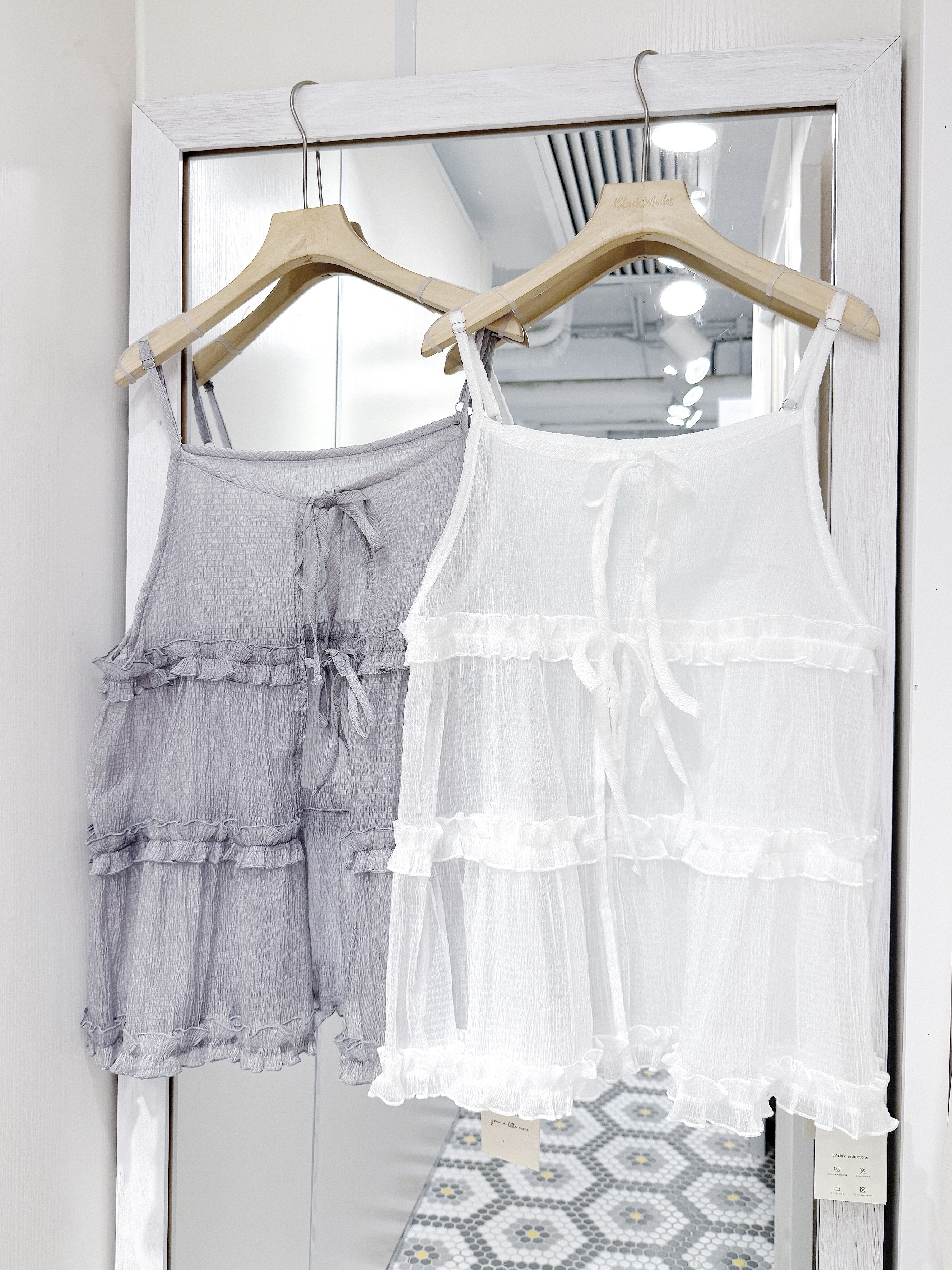 EA1268｜小知性暗暗格ruffle雙綁帶透視吊帶外搭‧₊˚🖇️✩ ₊˚