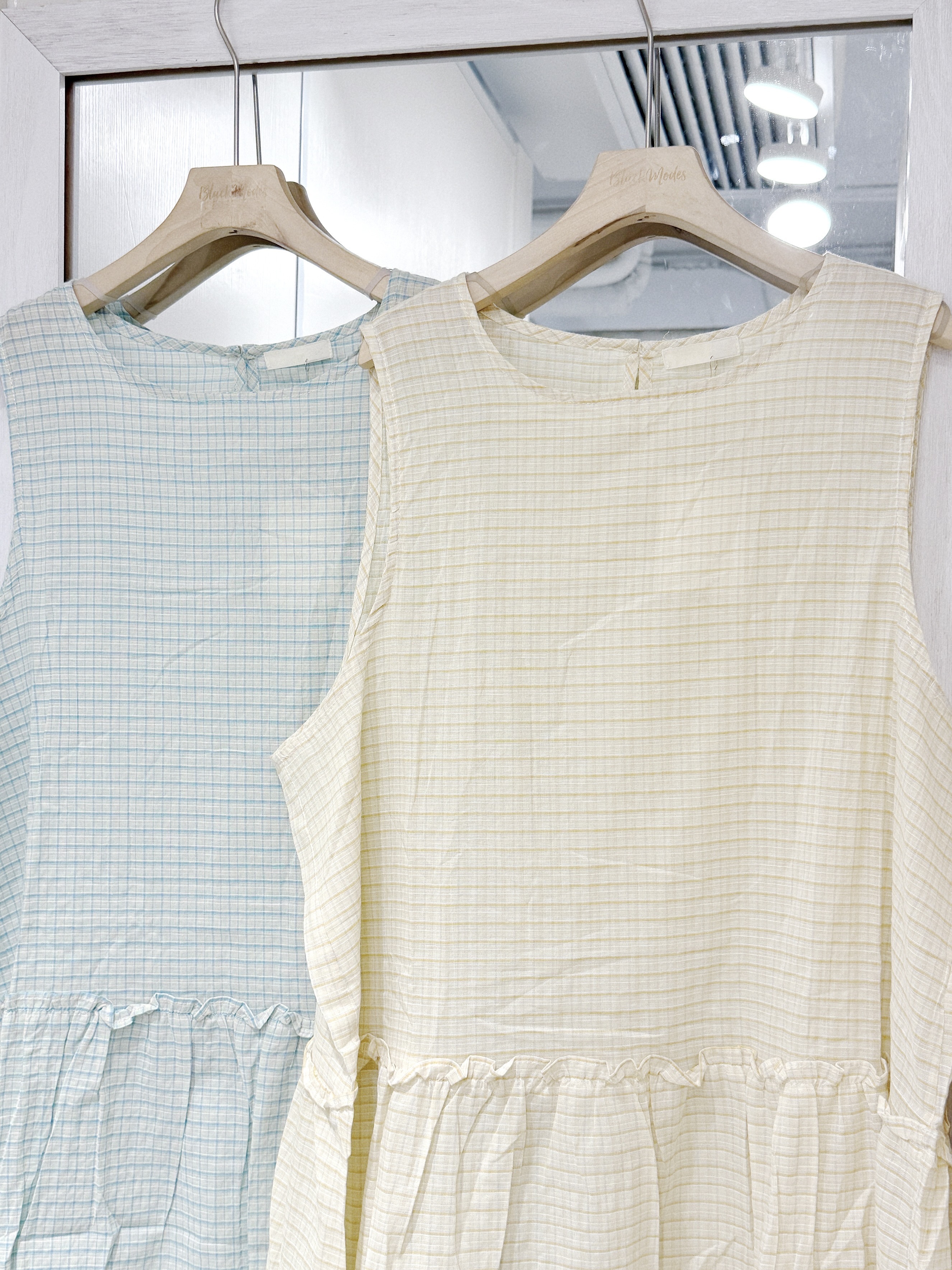 EA1269｜田園風₊˚ʚ 🌼 🌱 ₊˚✧ ﾟ黃綠格紋寬鬆感背心外搭OPS