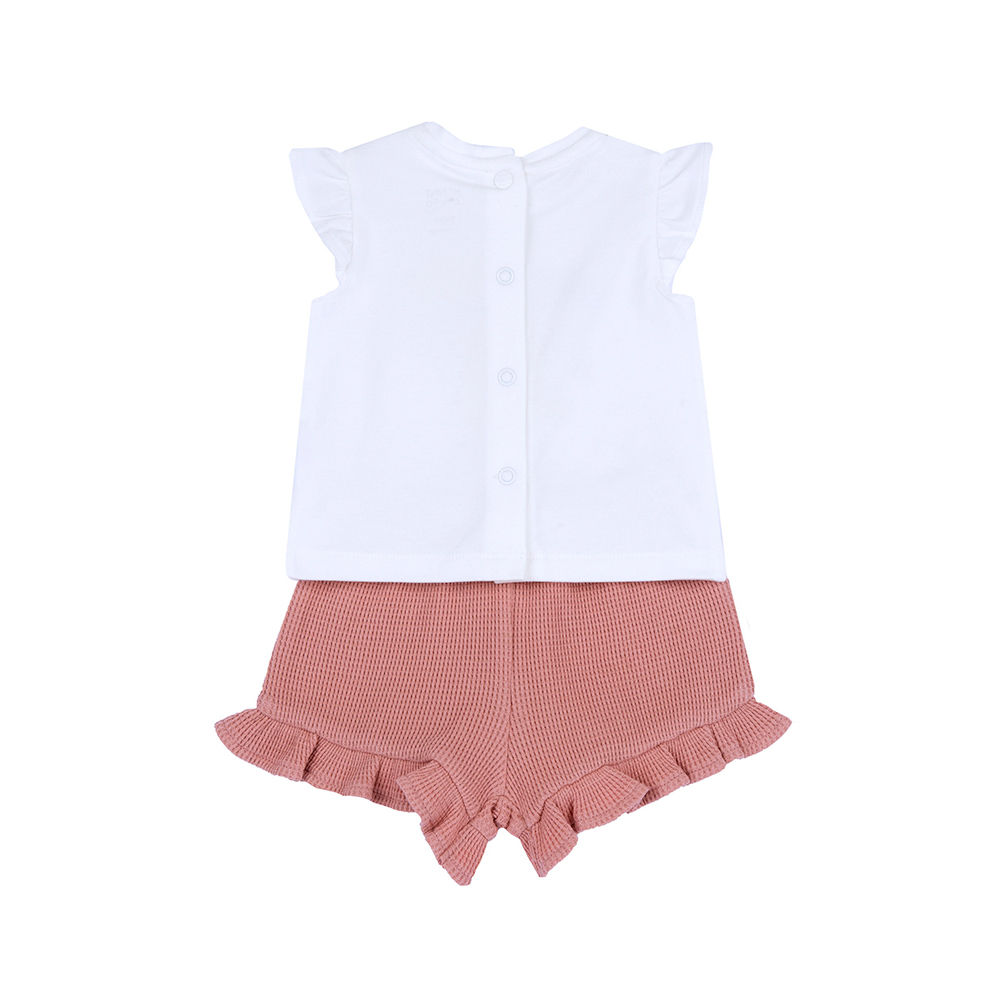 精選可愛動物園-印圖+荷葉短褲短袖套裝 C