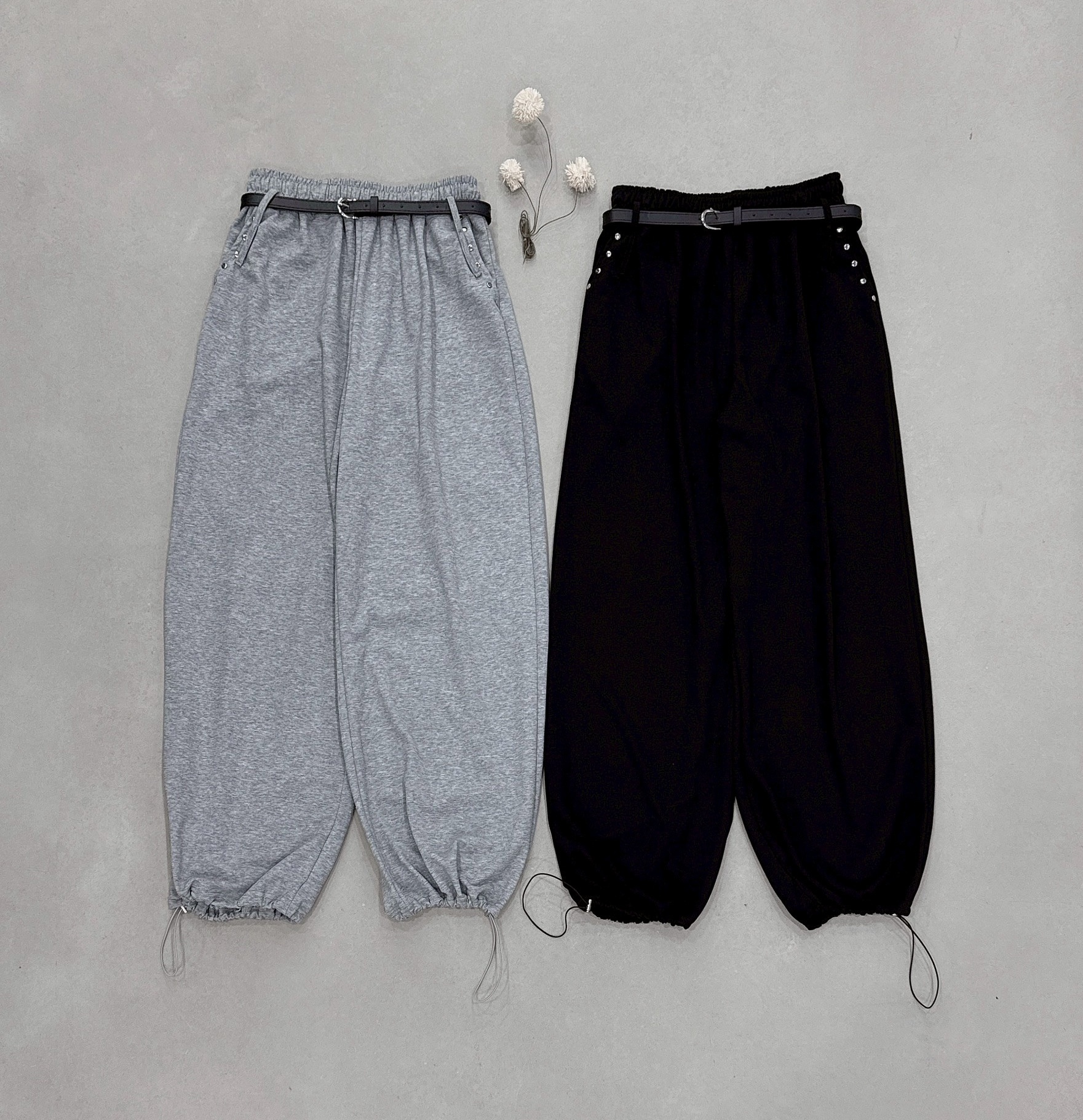 附皮帶卯釘口袋棉質寬褲