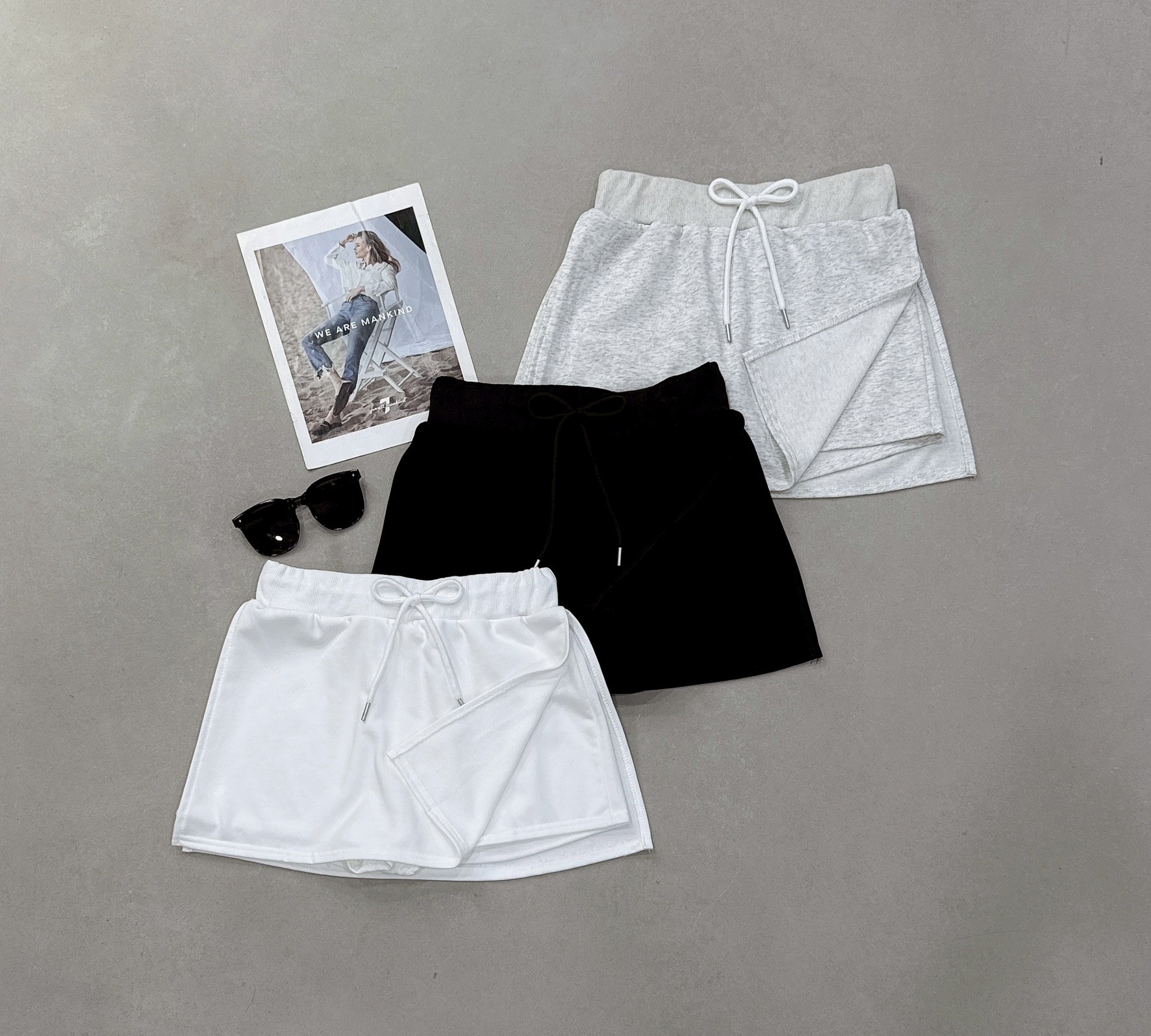 兩側開岔抽繩高腰褲裙