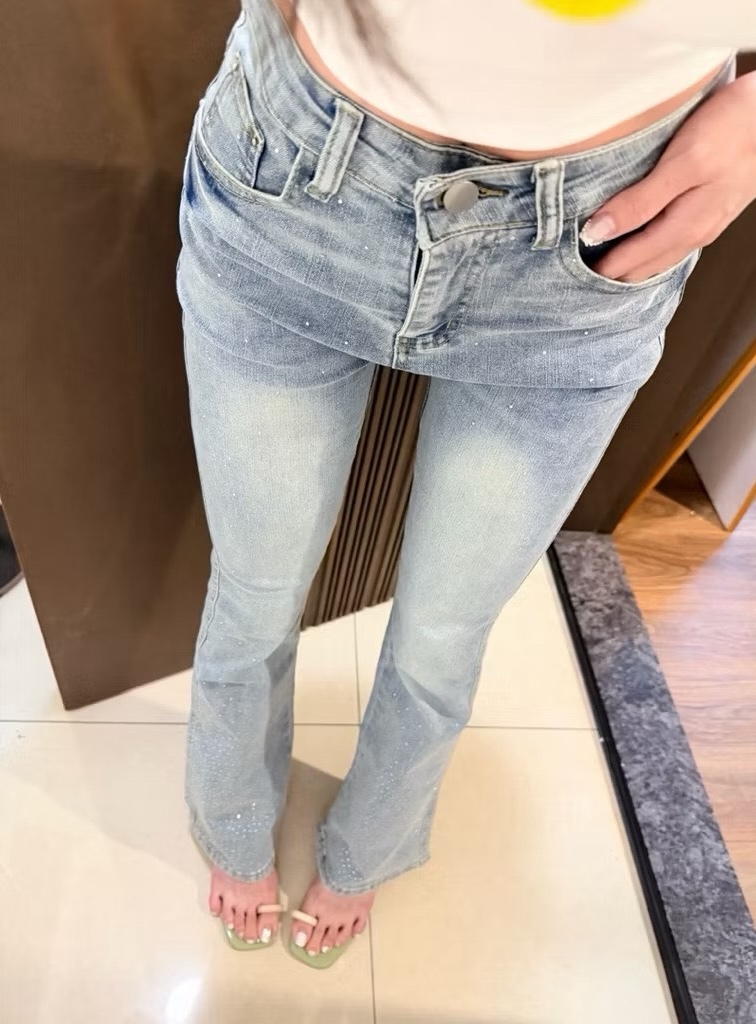 水鑽喇叭牛仔長褲 2207