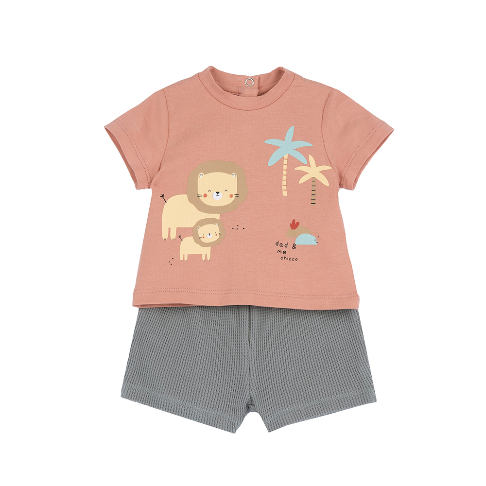 精選可愛動物園-獅子印圖短袖套裝 C