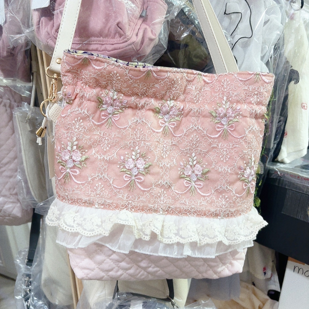 日本手作刺繡蕾絲袋