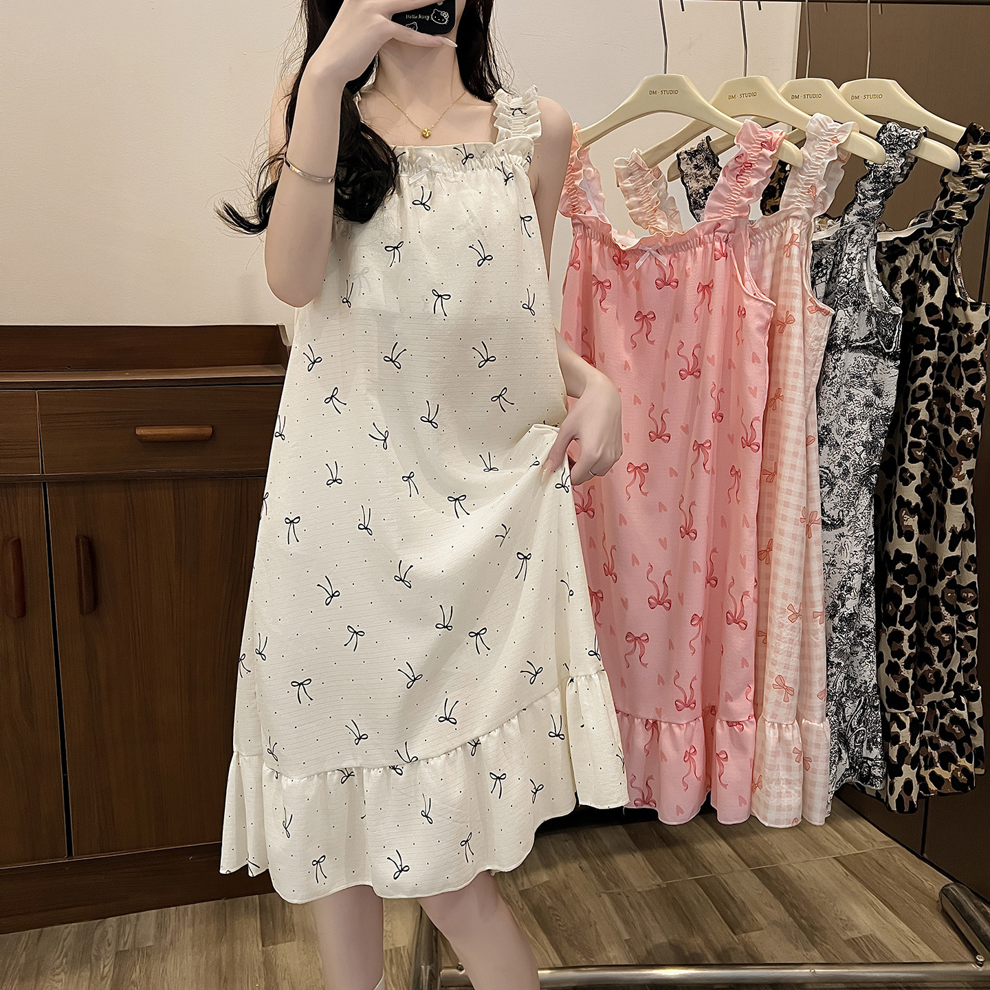 【藍色蝴蝶结】法式少女感連身睡裙