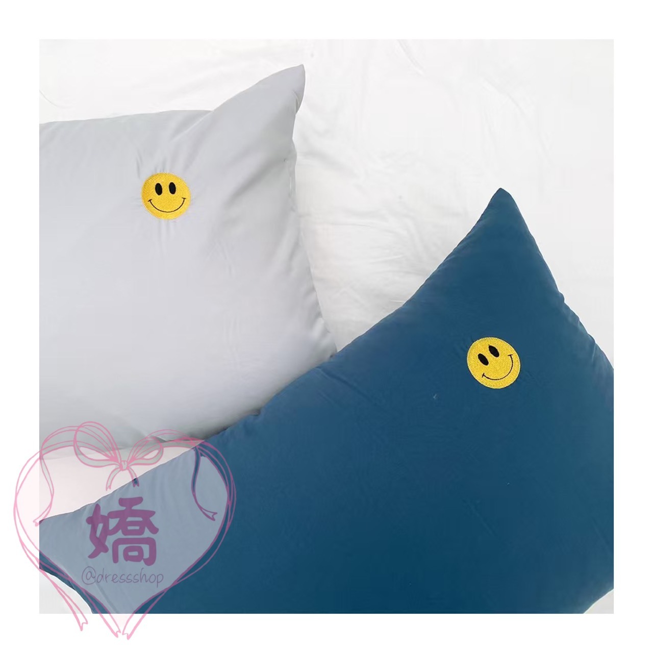 K03016笑臉圖案纖維春夏薄被(S'Q'枕套)(藍'灰)