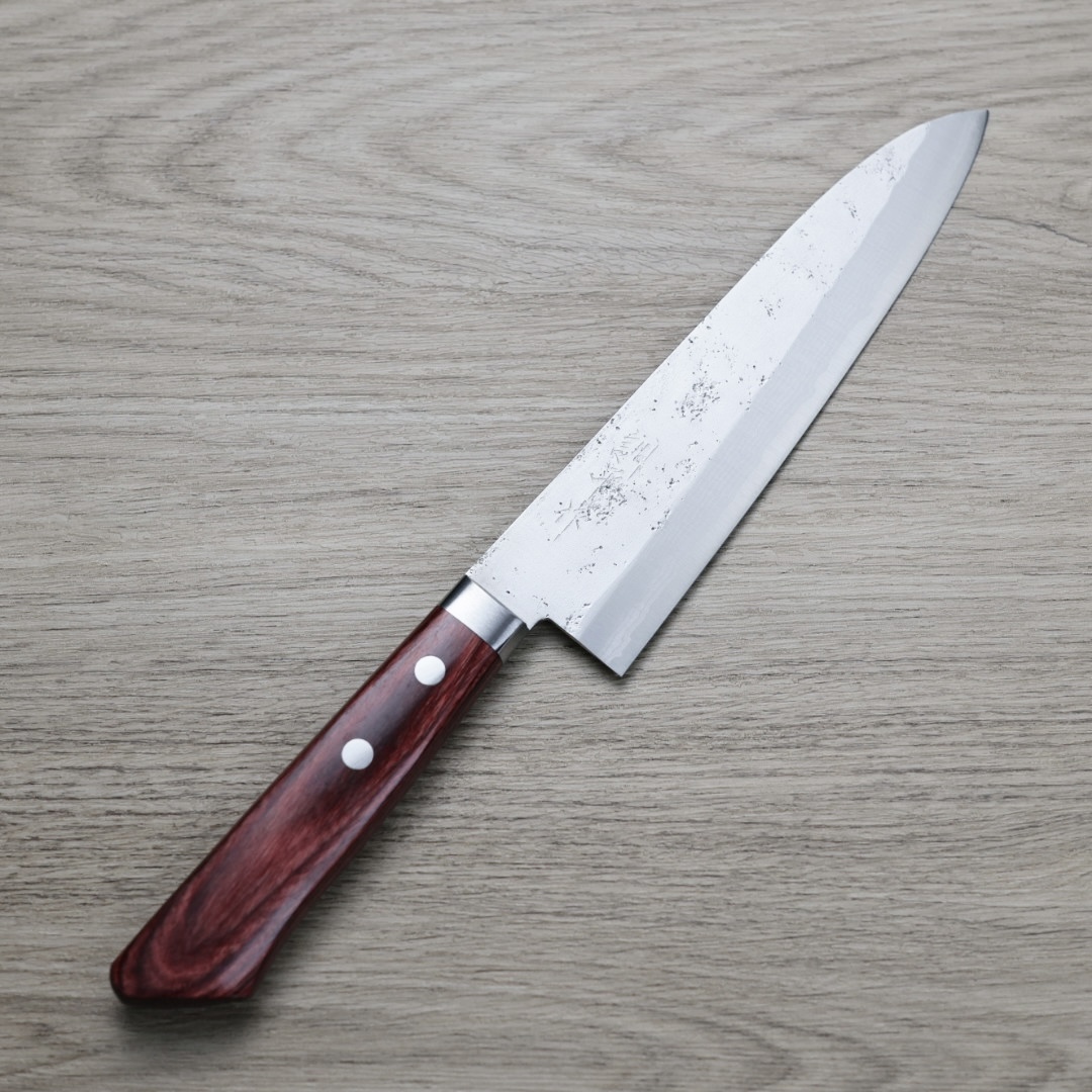 增谷訓生 牛刀 180mm VG10鋼 鎚目大馬士革 雪華 紅柄