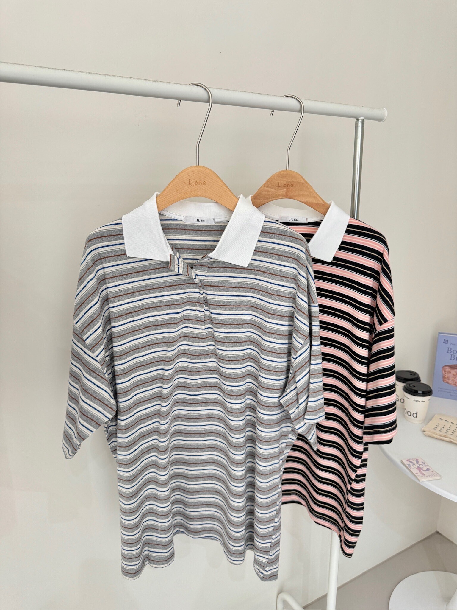 拼領條紋撞色大tee