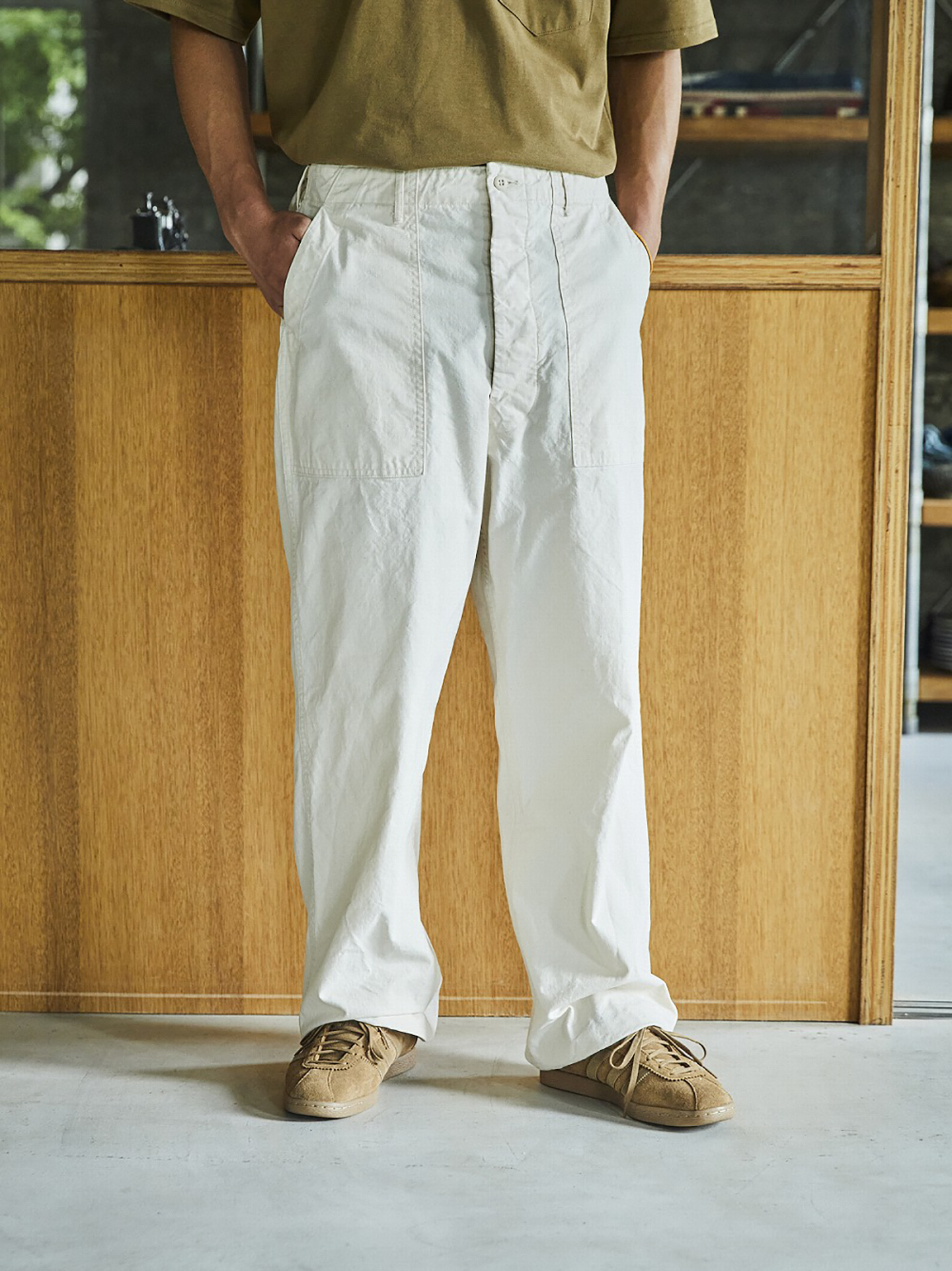 orSlow Original Napped Twill Summer Fatigue Pants Ecru