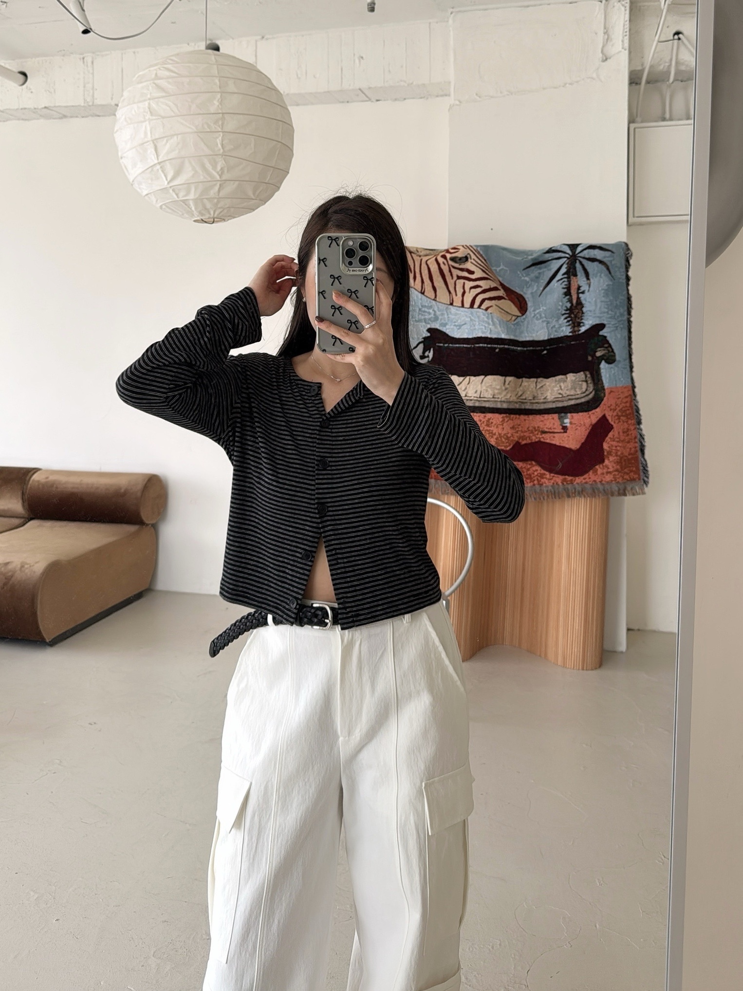 E02 舒服條紋開衫+背心 set(白/黑)