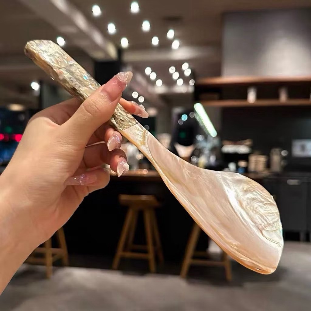 韓國濟州島 天然貝殼 手工打磨 獨一無二 滿天星柄飯匙