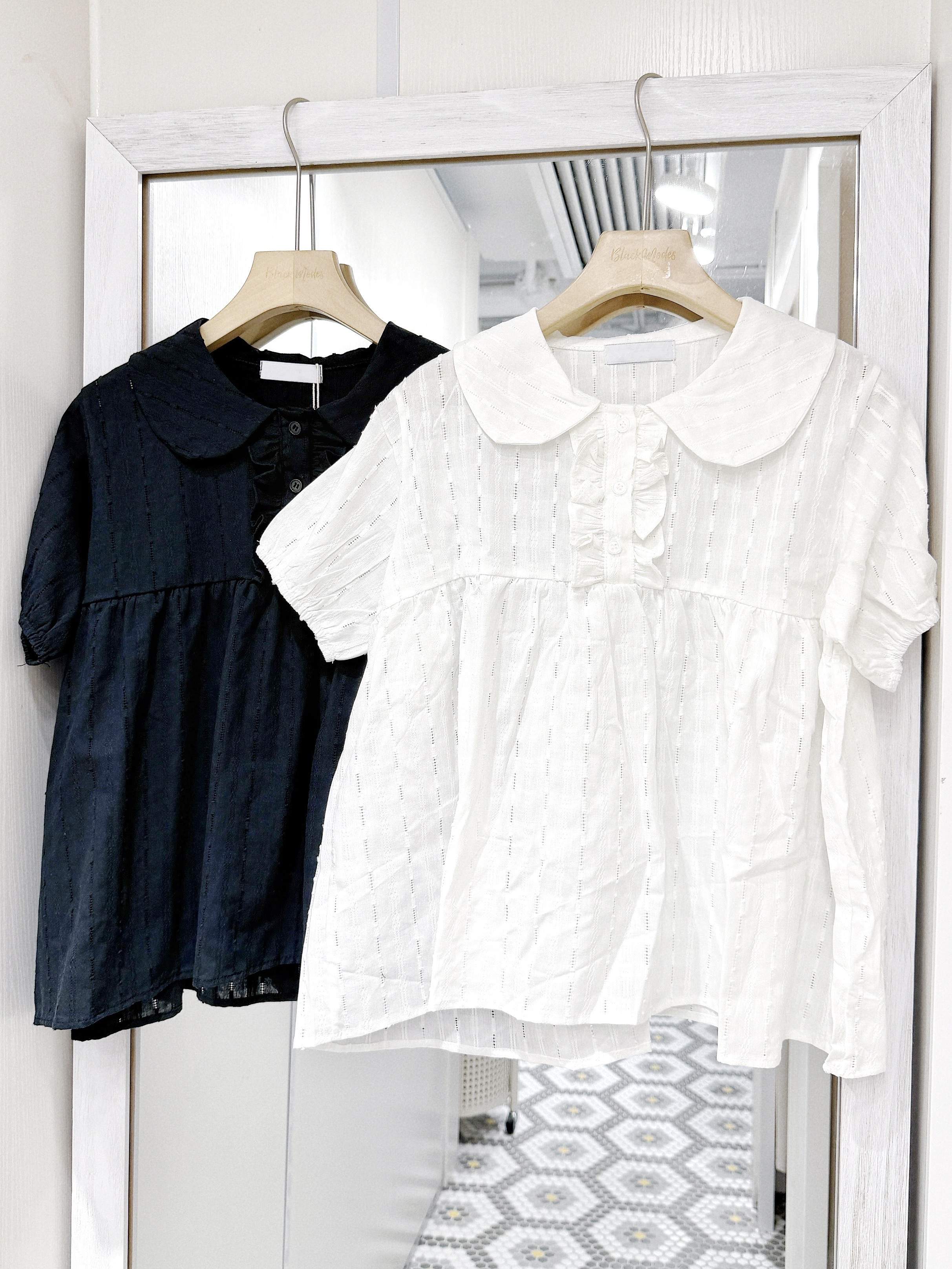 T1382｜元氣滿滿♡̴⟡.˚娃娃領ruffle鈕扣短袖恤衫上衣❤︎₊ ⊹