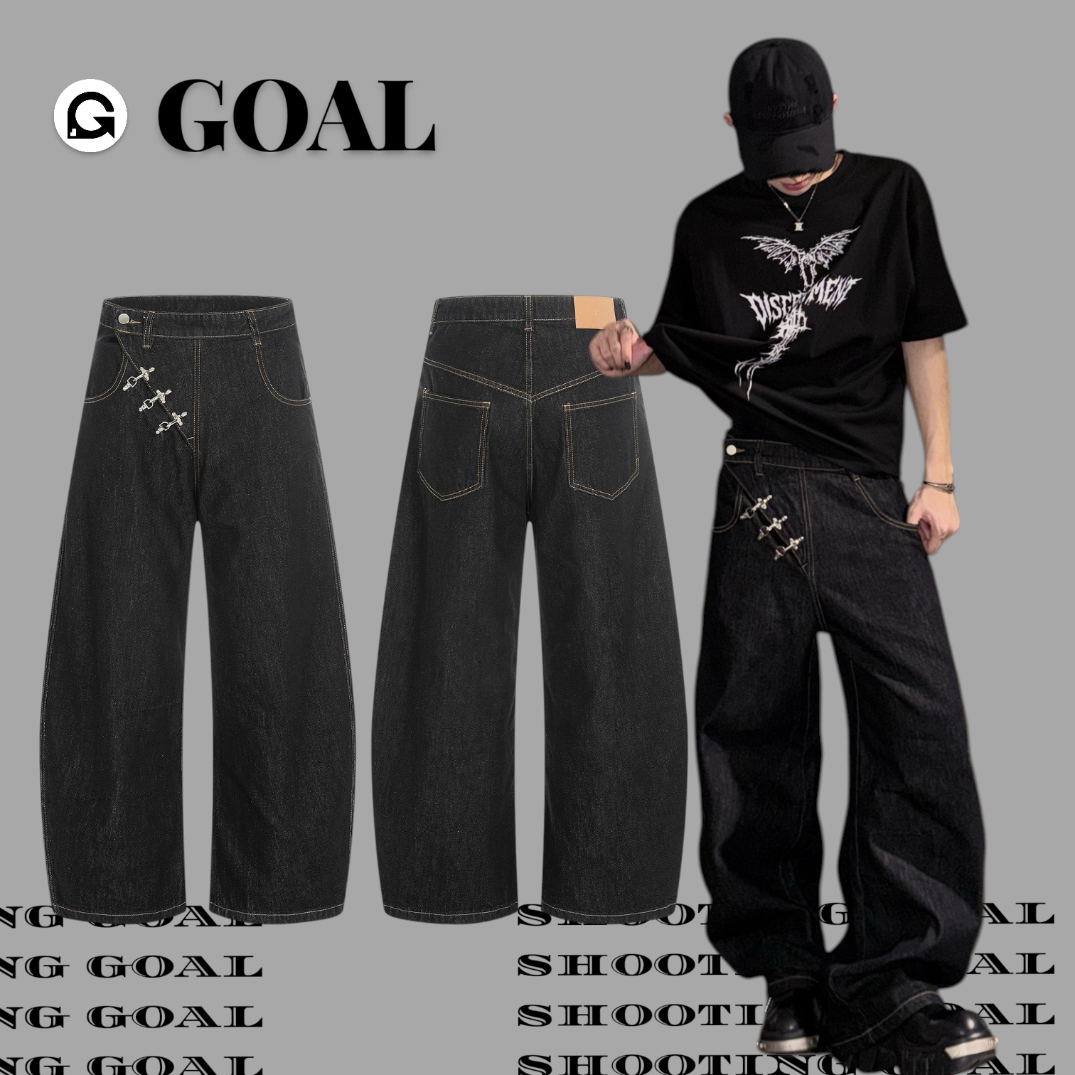 (GOAL) 牛仔原色飛機扣落地長褲 EVLI k5607