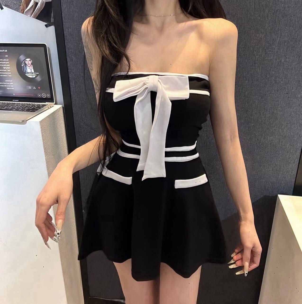 純欲辣妹小香風抹胸短裙套裝