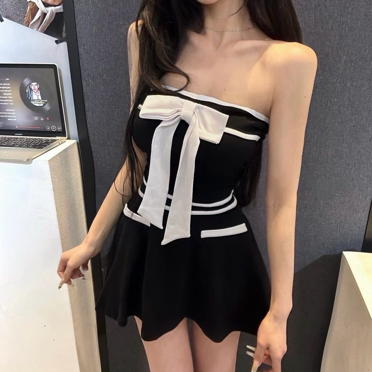 純欲辣妹小香風抹胸短裙套裝