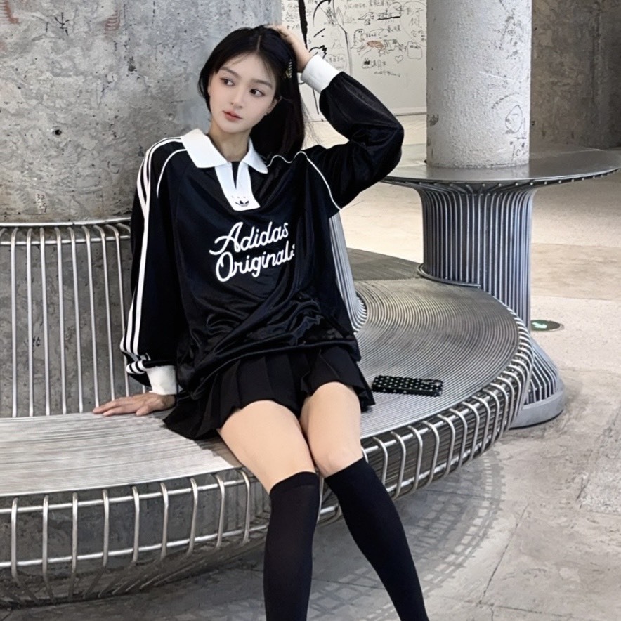 【代購】adidas Originals LONG SLEEVE SOCCER JERSEY  拼色條紋長袖Polo｜寬鬆版型｜女款