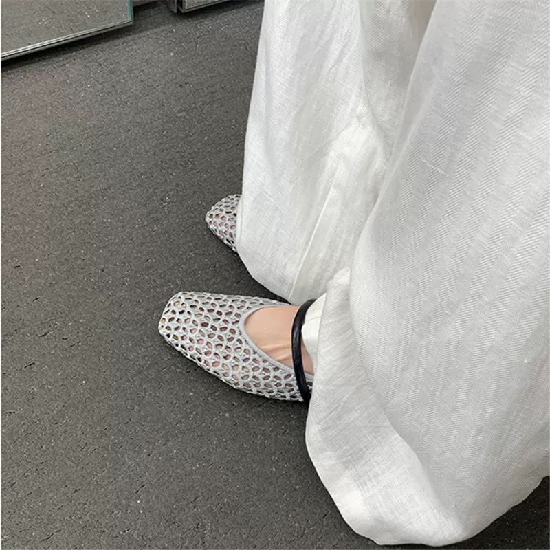 編織鏤空繫帶平底鞋