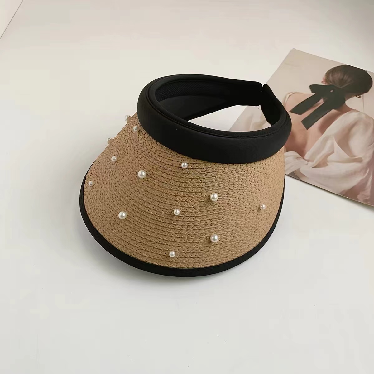 IT94-珍珠編織防曬空頂帽