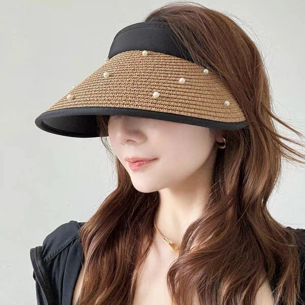 IT94-珍珠編織防曬空頂帽