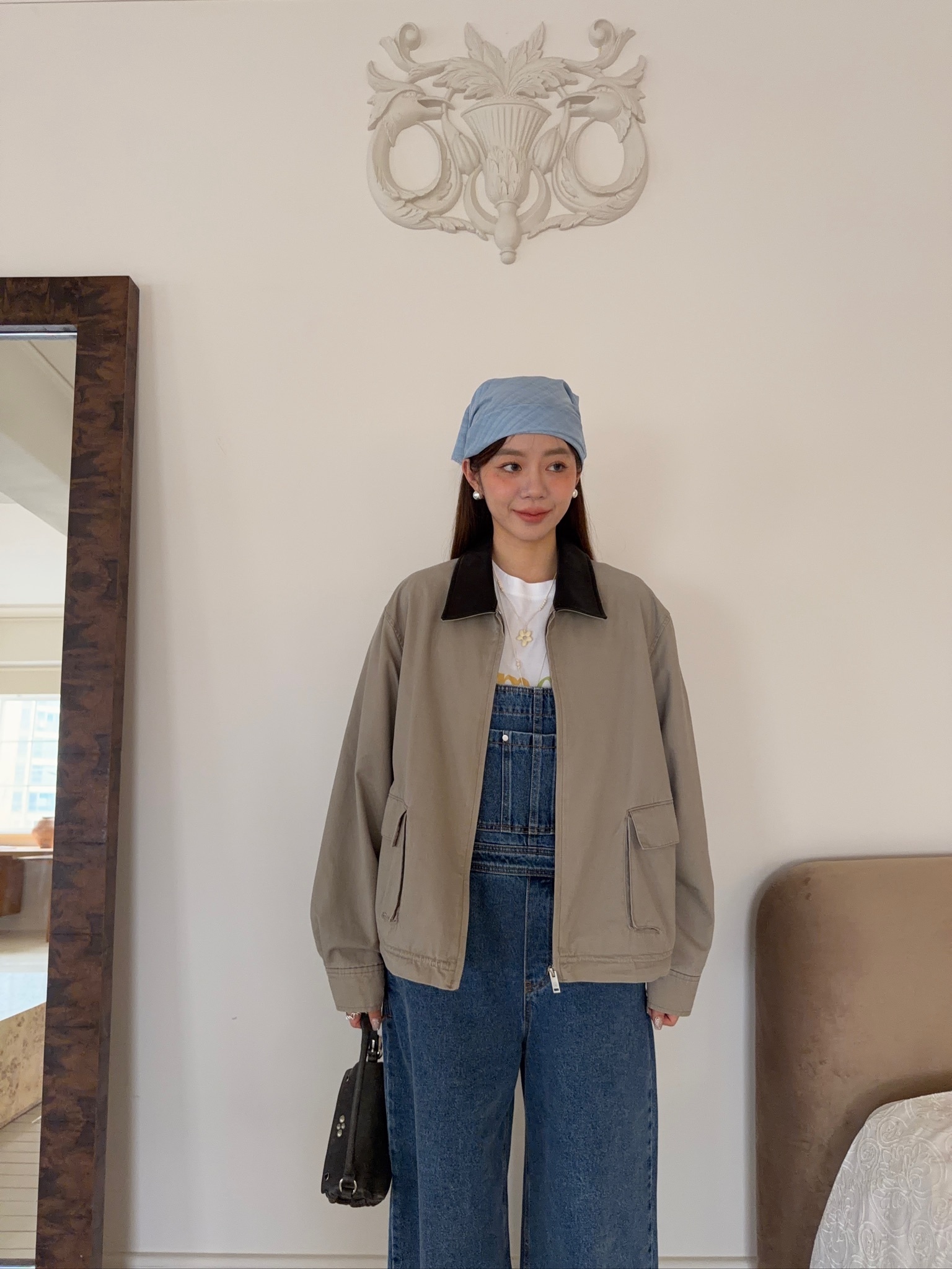 A47/拼接皮領短版夾克