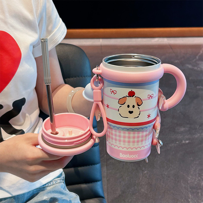 《6684》可愛少女心小狗吸管杯  600ml