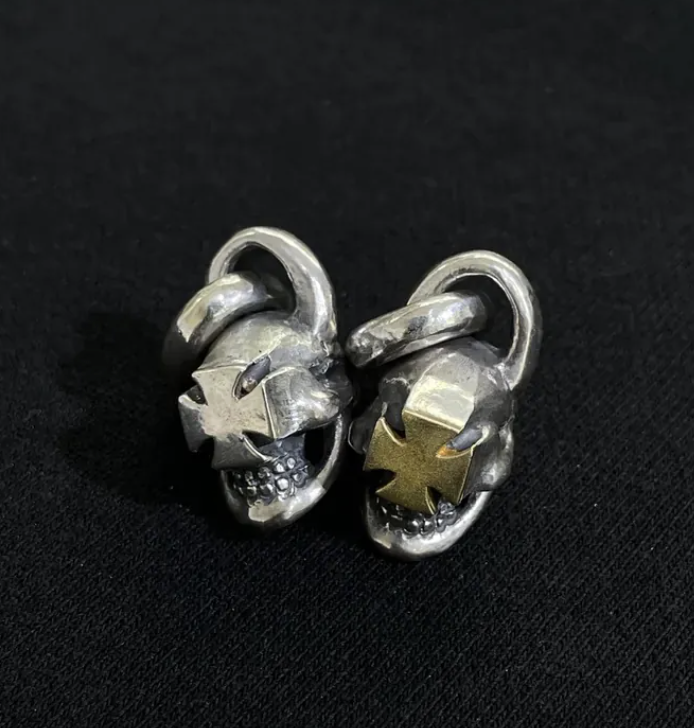 FCT-122 Cross Skull Pendant/Chrome Ball Chain Necklace 5mm 26"