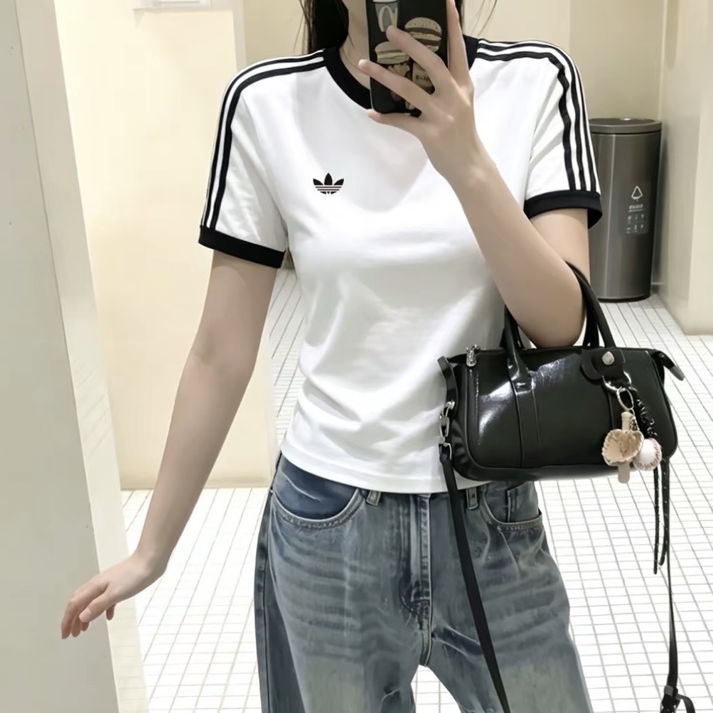 ADIDAS ORIGINALS 撞色領 修身 短袖 上衣 兩色 三葉草 KD7980黑/KD3683白