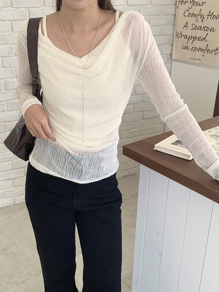 超美薄紗抓皺兩件式