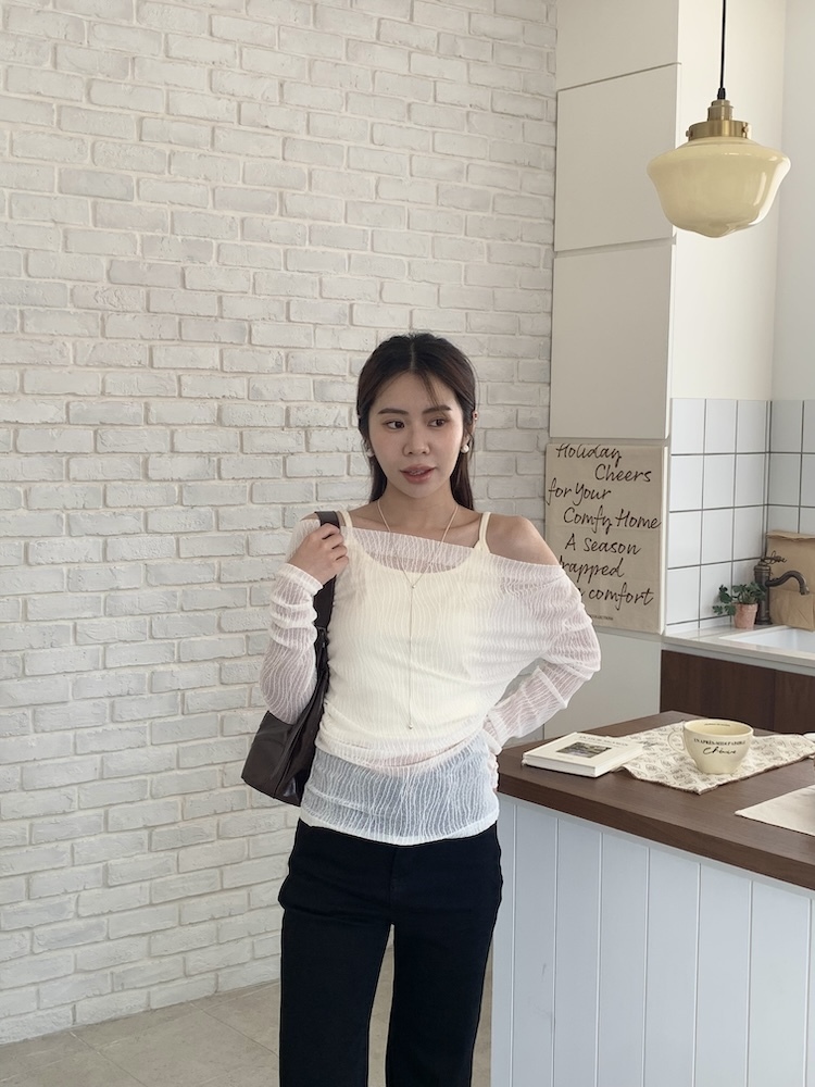 超美薄紗抓皺兩件式