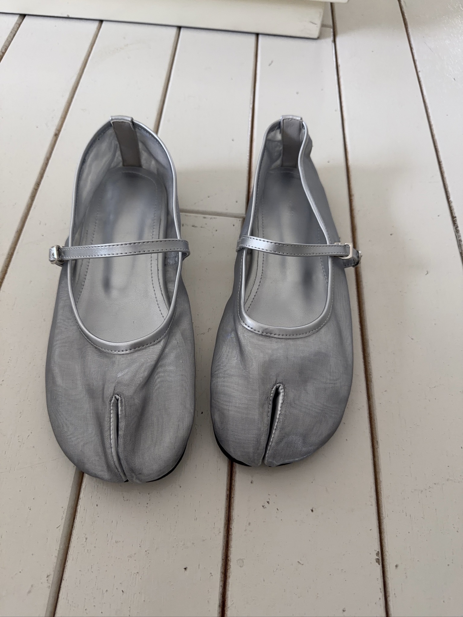 A43/銀天河透膚分趾瑪莉珍平底鞋