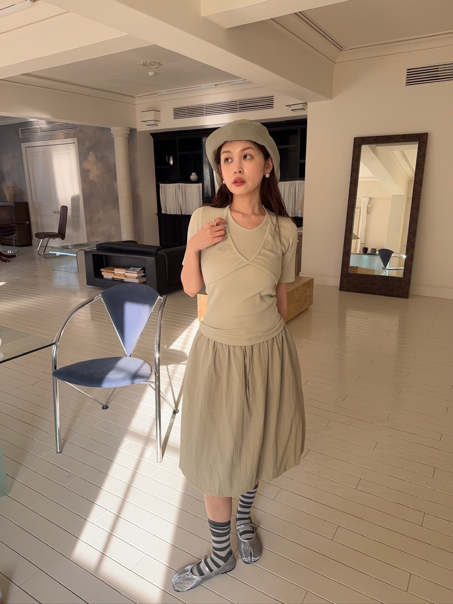 A43/銀天河透膚分趾瑪莉珍平底鞋