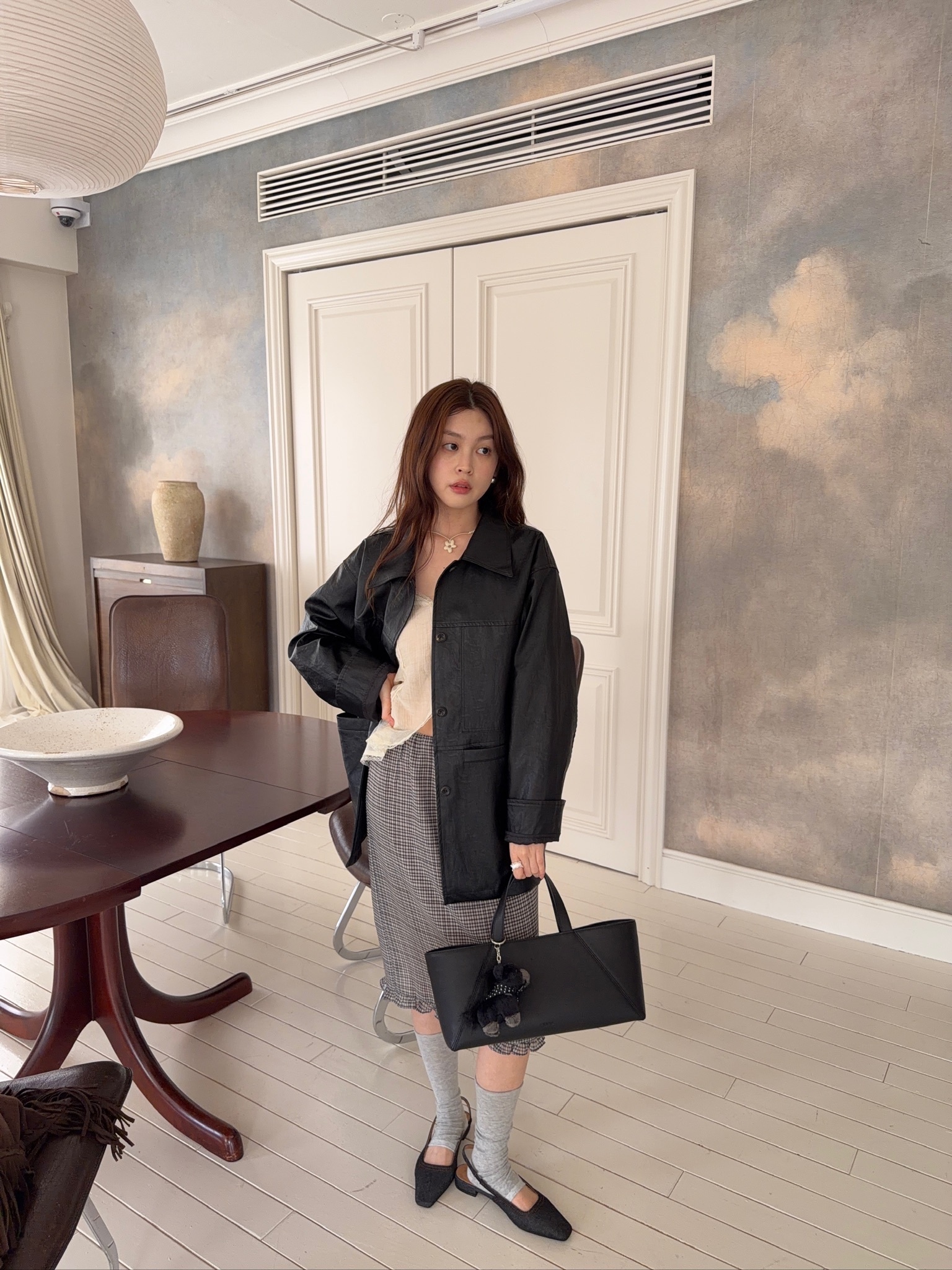 A44/原色單寧方包頭平底涼鞋