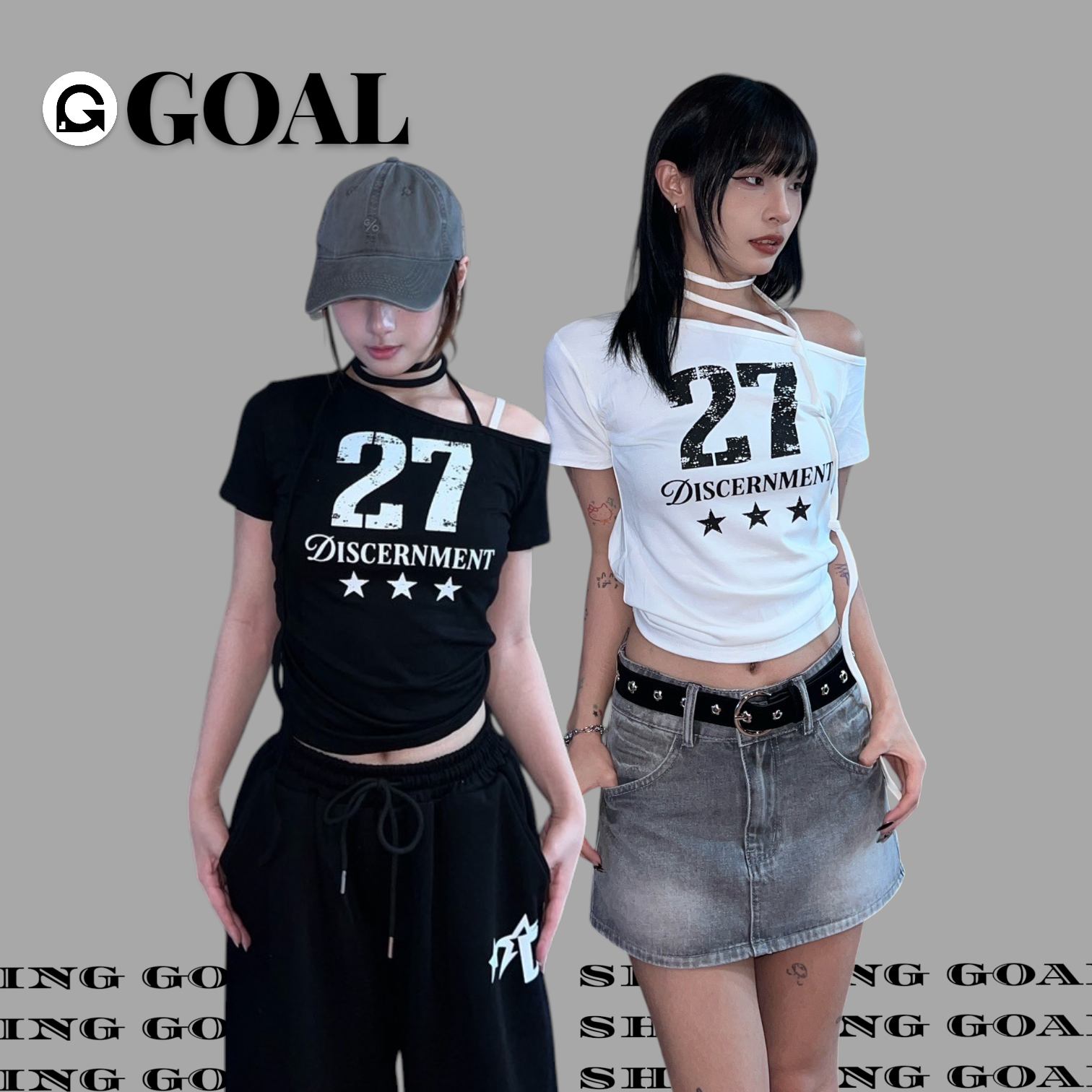 (GOAL)  DCM 27 星星 做舊字體 斜肩 綁繩 DCM-W86