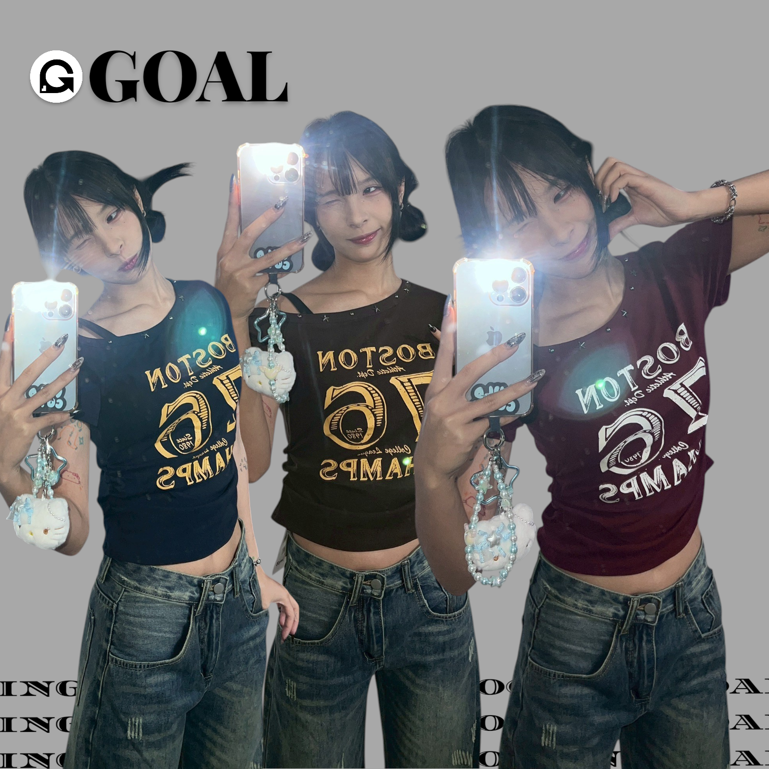 (GOAL)美式斜肩數字短版上衣 堡 8122